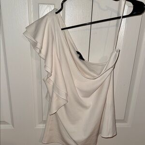 Elegant One-Shoulder Cream Blouse